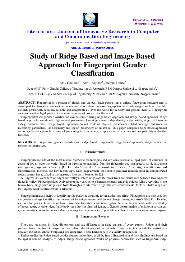 (PDF) Study of Ridge Based and Image BasedApproach for Fingerprint ...