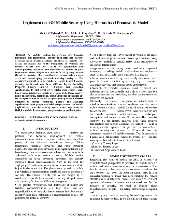 (PDF) Implementation Of Mobile Security Using Hierarchical Framework Model