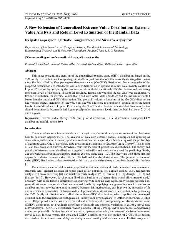 (PDF) A New Extension of Generalized Extreme Value Distribution ...