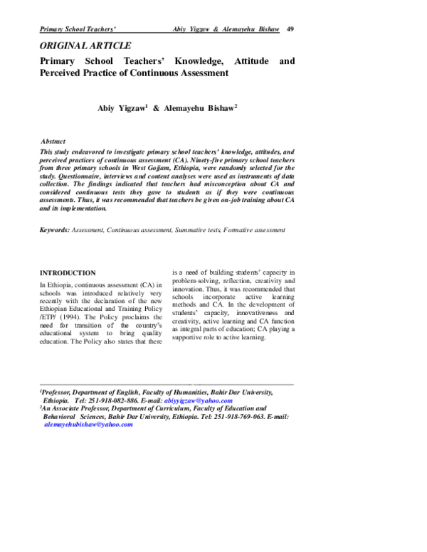 (PDF) Primary School Teachers’ Knowledge, Attitude and Perceived ...
