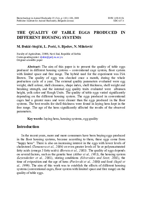 (PDF) The quality of table eggs produced in different housing systems