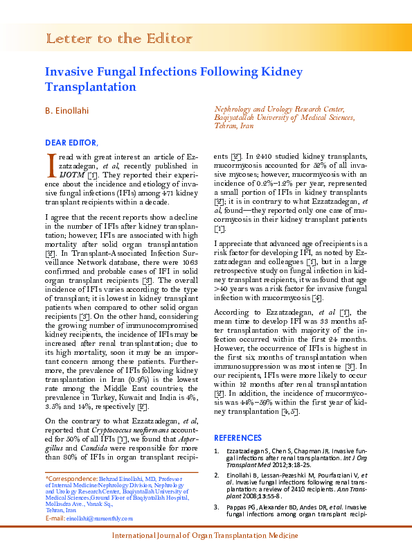 (PDF) Invasive fungal infections following kidney transplantation