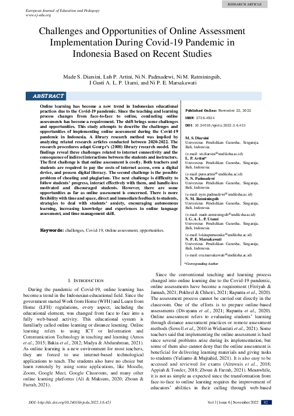 (PDF) Challenges and Opportunities of Online Assessment Implementation ...