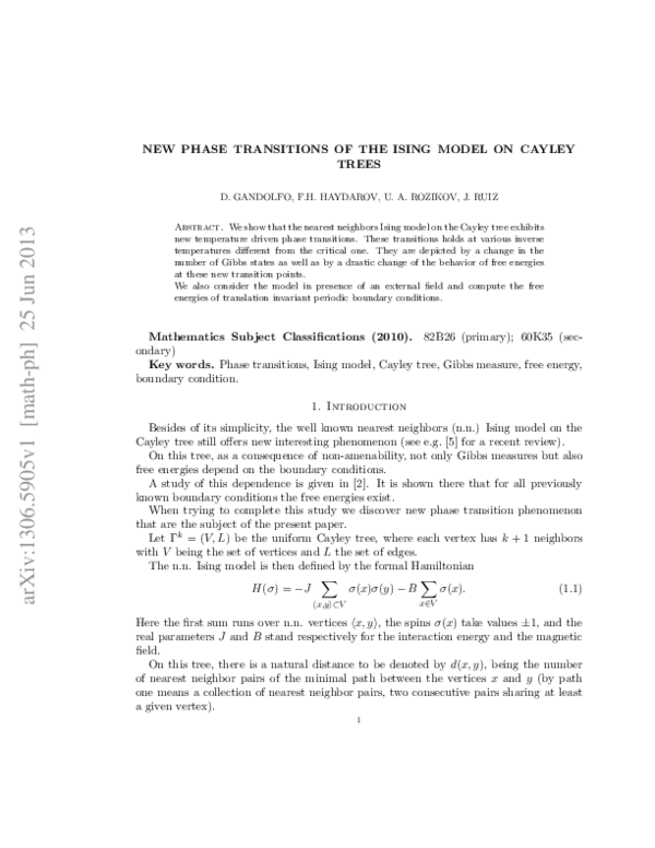 (PDF) New Phase Transitions of the Ising Model on Cayley Trees