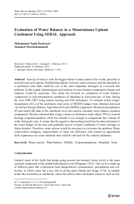 (PDF) Evaluation of Water Balance in a Mountainous Upland Catchment ...