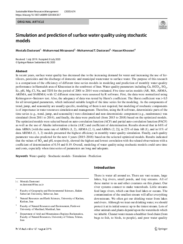 (PDF) Simulation and prediction of surface water quality using ...