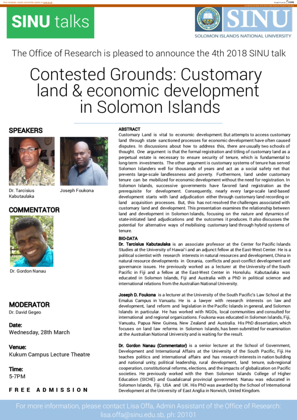 (PDF) Contested grounds: customary land and economic developmentin ...
