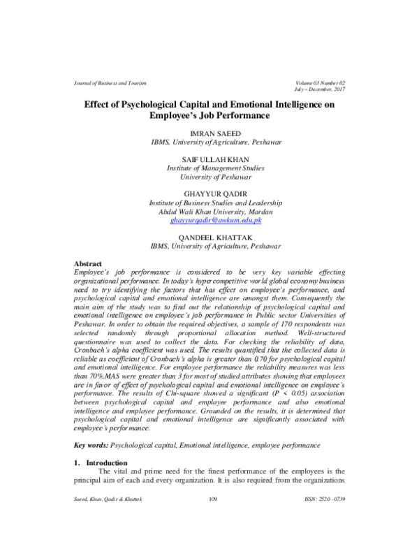 (PDF) Effect of Psychological Capital and Emotional Intelligence on ...