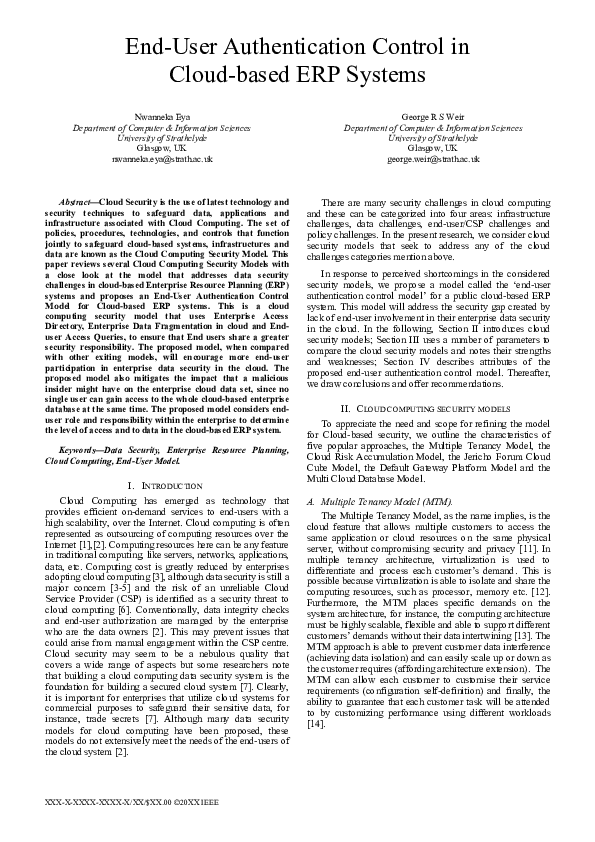 (PDF) End-User Authentication Control in Cloud-based ERP Systems