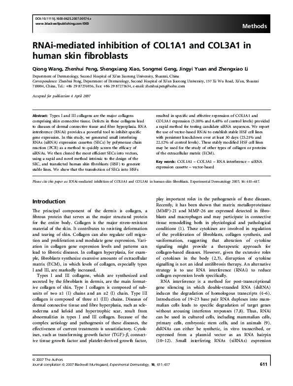 (PDF) RNAi-mediated inhibition of COL1A1 and COL3A1 in human skin ...