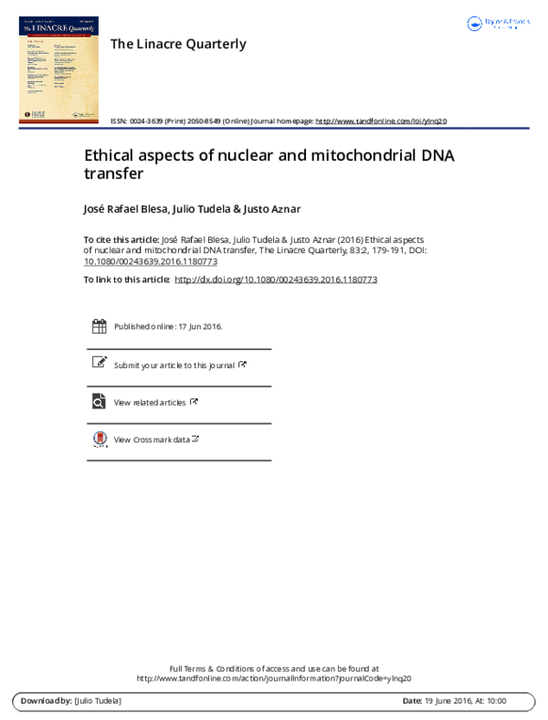 (PDF) Ethical aspects of nuclear and mitochondrial DNA transfer