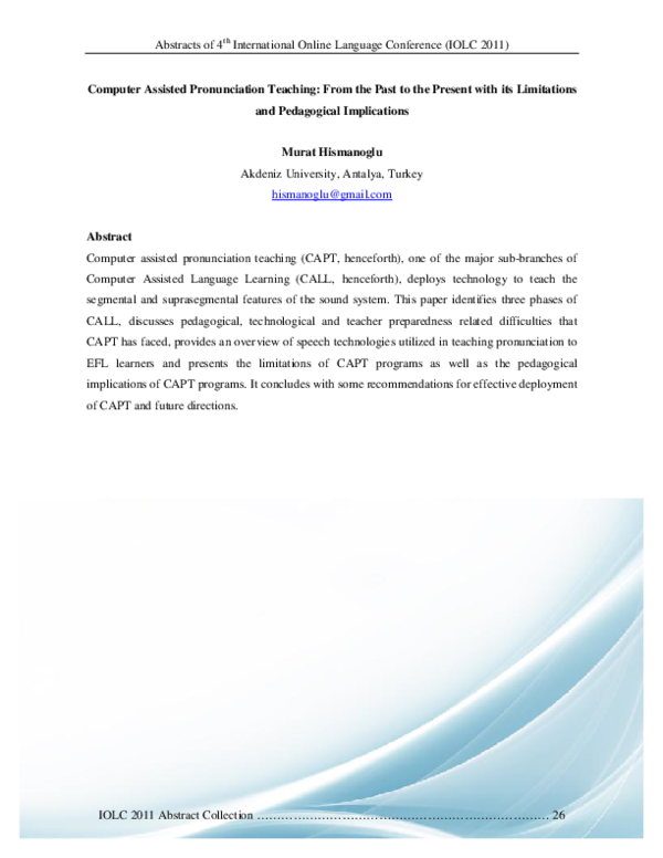 (PDF) Computer Assisted Pronunciation Teaching: From the Past to the ...
