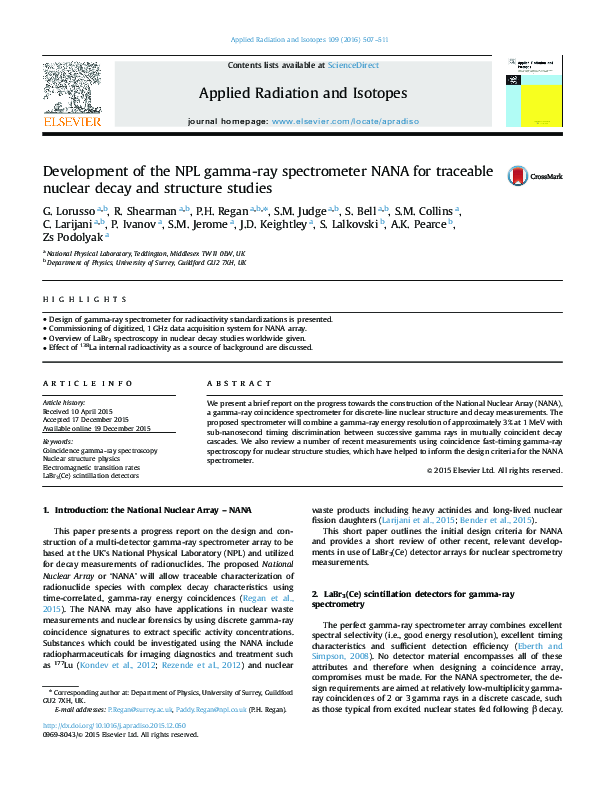 (PDF) Development of the NPL gamma-ray spectrometer NANA for traceable ...
