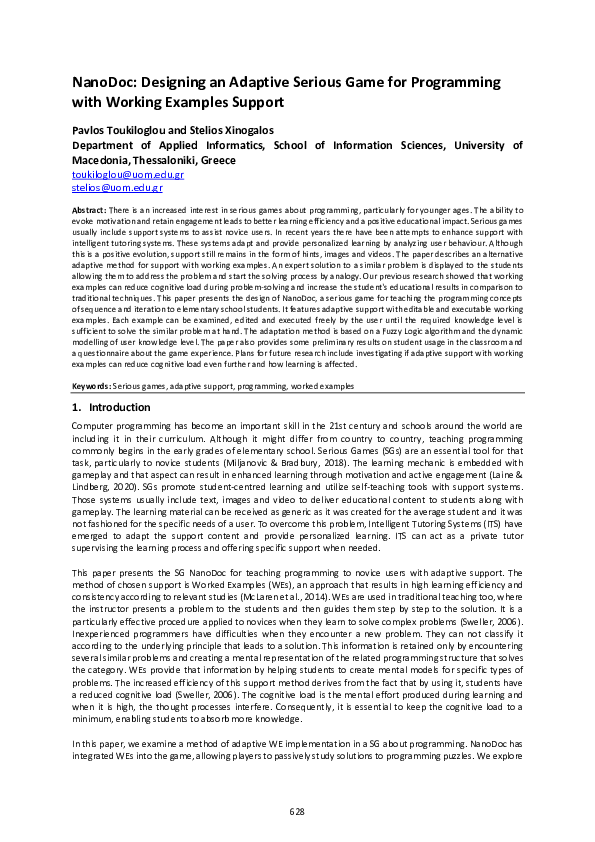 (PDF) NanoDoc: Designing an Adaptive Serious Game for Programming With ...
