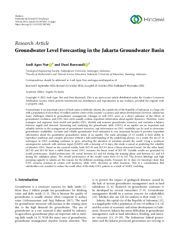 (PDF) Groundwater Level Forecasting in the Jakarta Groundwater Basin Dani Ruswandi Academia.edu