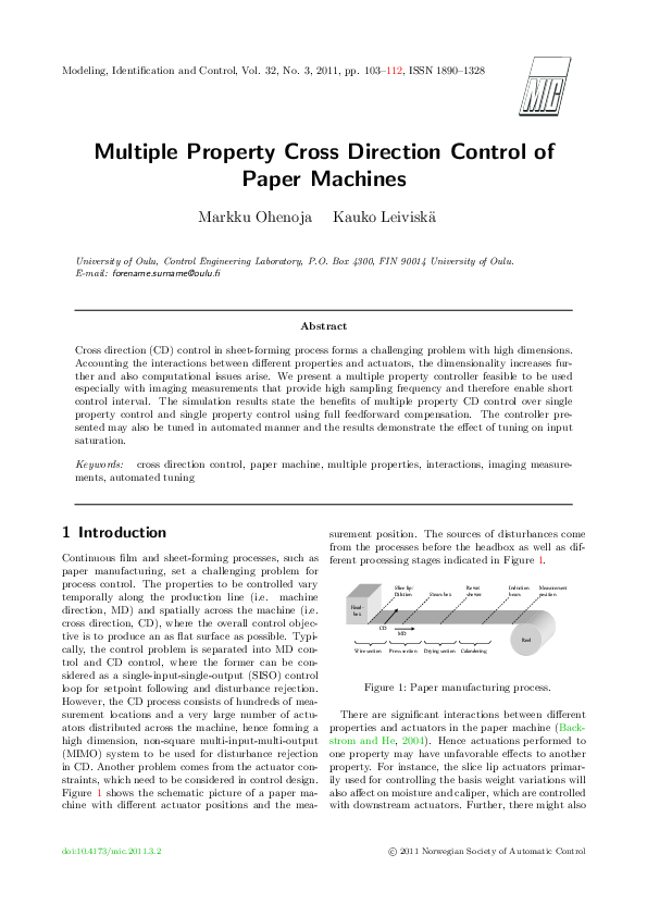 (PDF) ultiple Property Cross Direction Control of Paper Machines