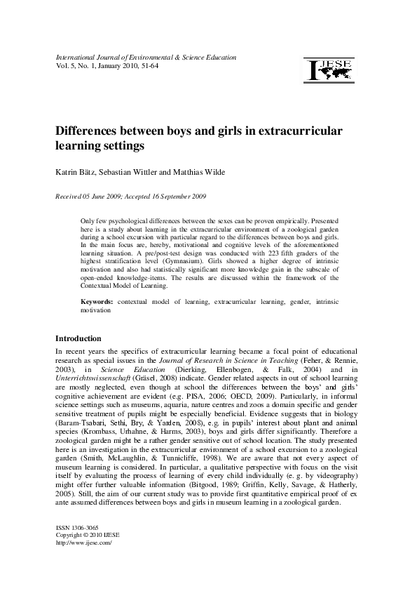 (PDF) How Significant are the Differences between Boys and Girls