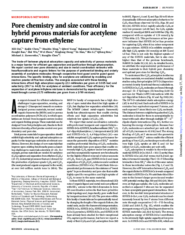 (PDF) Pore chemistry and size control in hybrid porous materials for ...