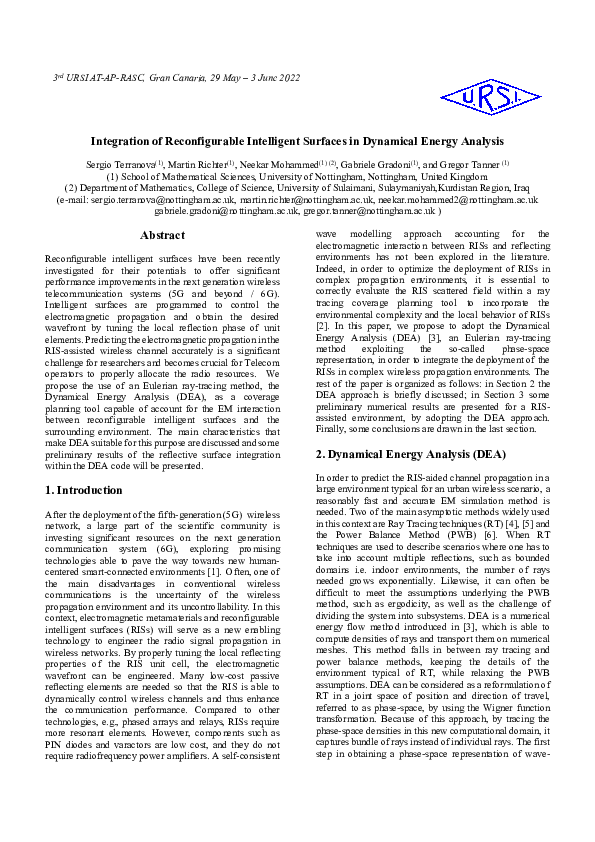 (PDF) Integration of Reconfigurable Intelligent Surfaces in Dynamical ...