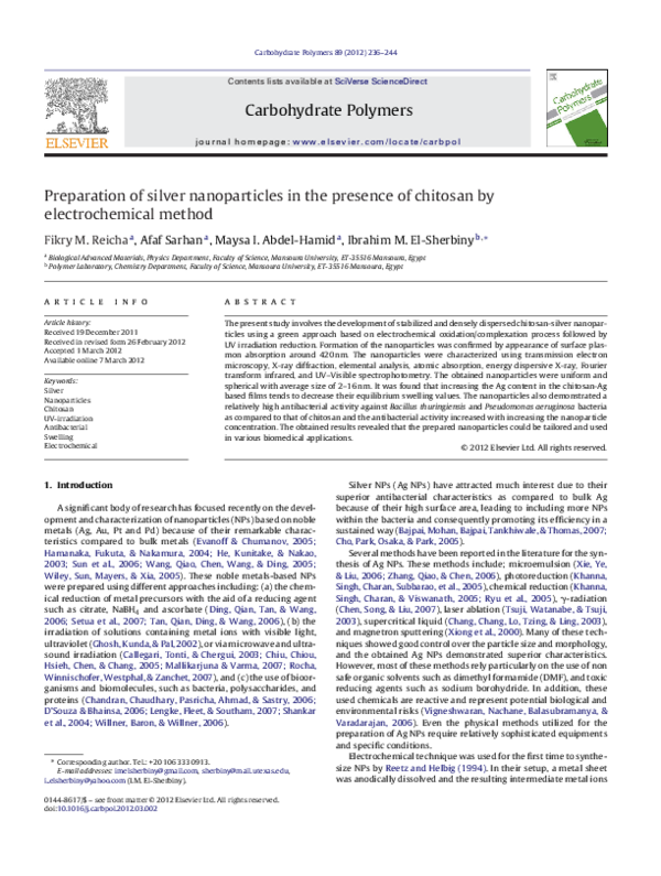 (PDF) Preparation of silver nanoparticles in the presence of chitosan ...