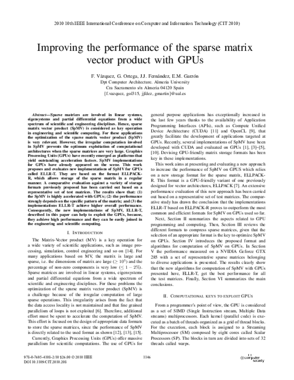 (PDF) Improving the Performance of the Sparse Matrix Vector Product ...