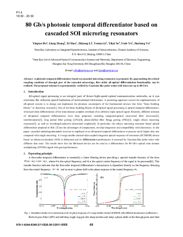 (PDF) 80 Gb/s photonic temporal differentiator based on cascaded SOI ...