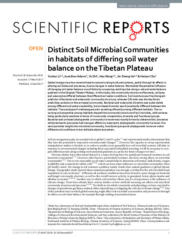 (PDF) Distinct Soil Microbial Communities in habitats of differing soil ...