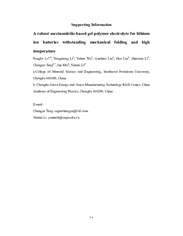 (PDF) Robust Succinonitrile-Based Gel Polymer Electrolyte for Lithium ...