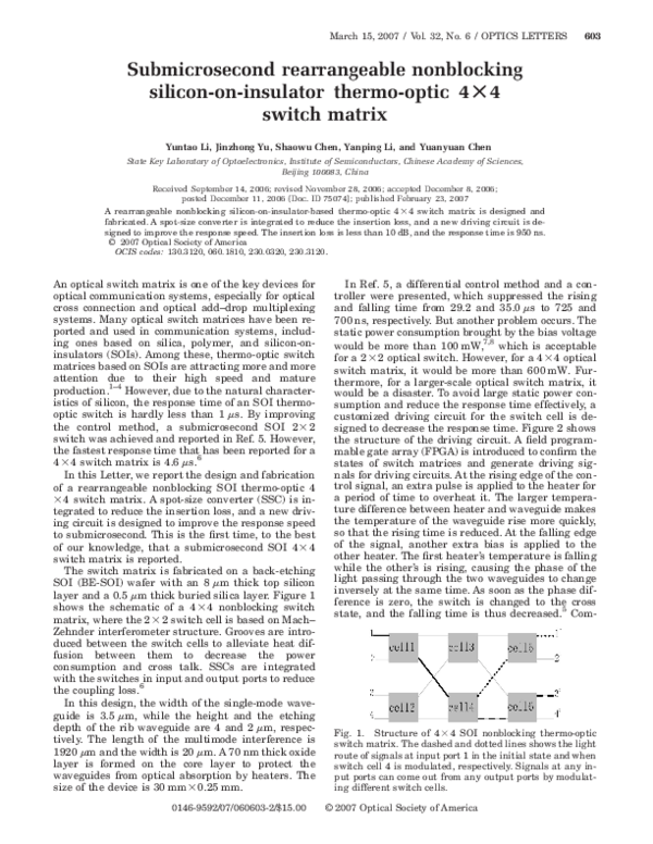 (PDF) Submicrosecond rearrangeable nonblocking silicon-on-insulator ...
