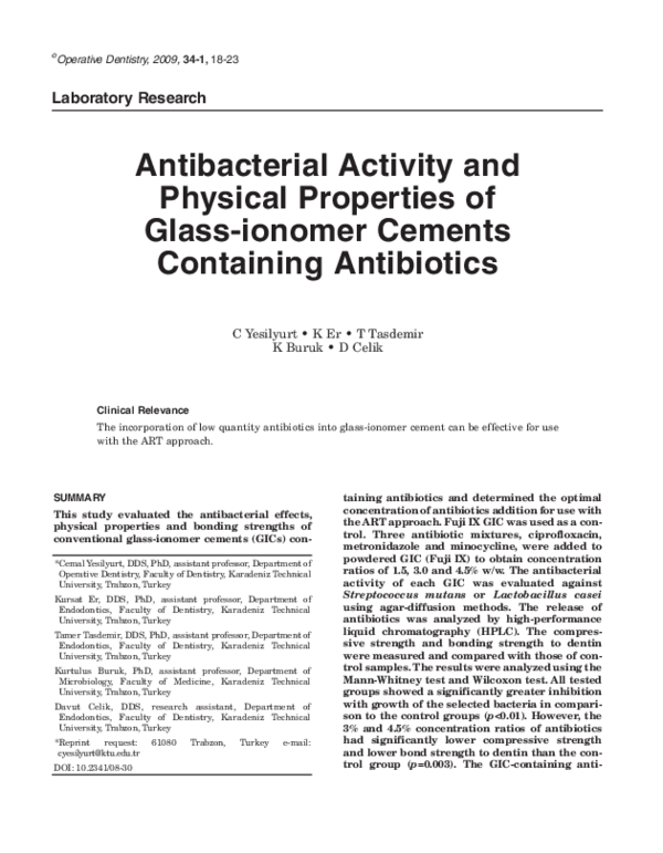 (PDF) Antibacterial activity and physical properties of glassionomer