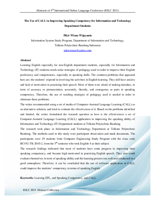 (PDF) The Use of CALL in Improving Speaking Competency for Information ...
