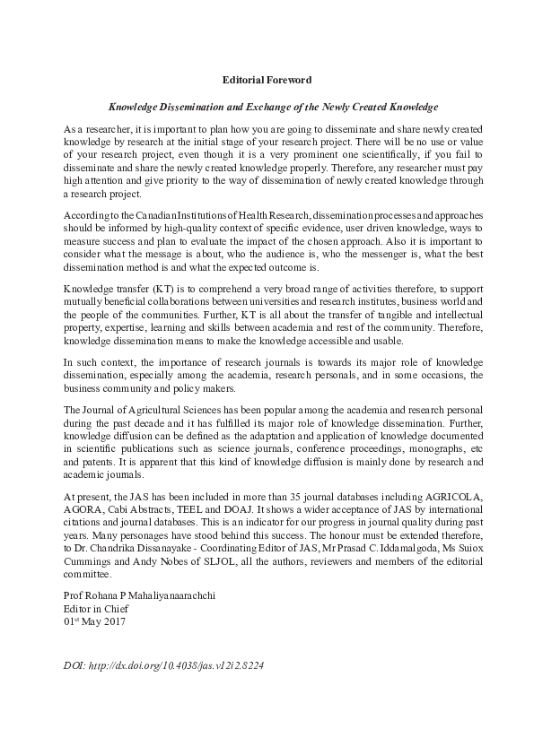 (PDF) Knowledge Dissemination and Exchange of the Newly Created Knowledge