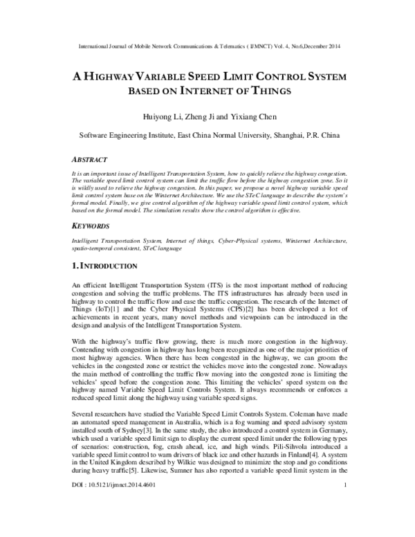 (PDF) A Highway Variable Speed Limit Control System Based on Internet ...