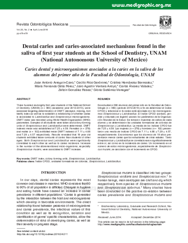 (PDF) Dental caries and cariesassociated mechanisms found in the