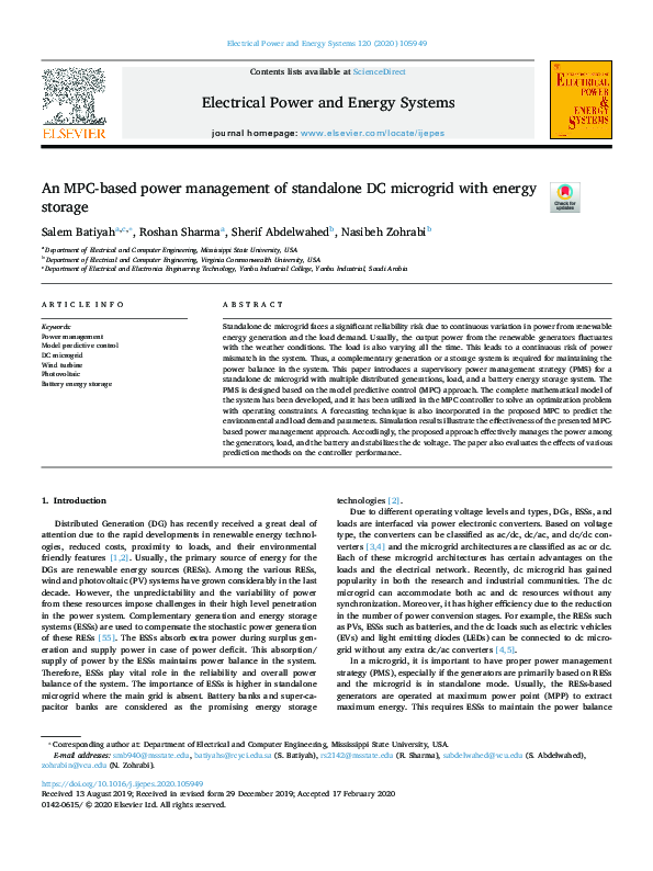 (PDF) An MPC-based power management of standalone DC microgrid with ...