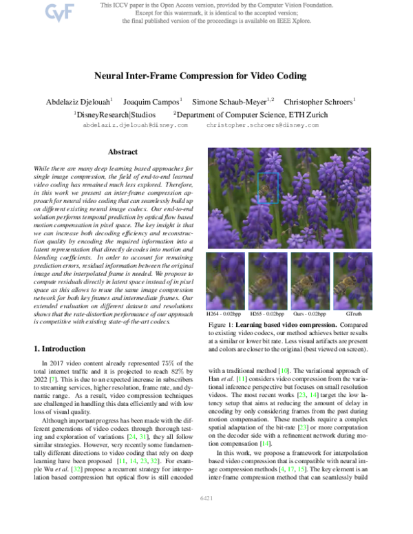 (PDF) Neural Inter-Frame Compression for Video Coding