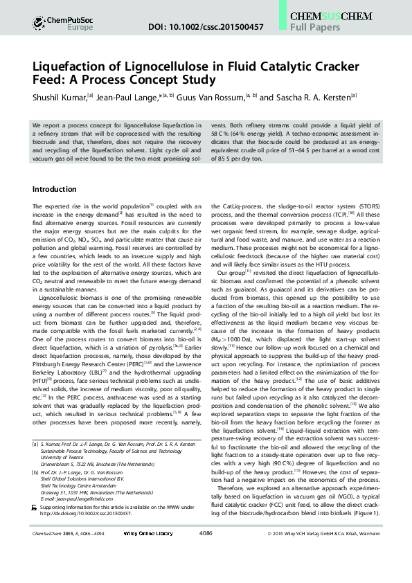(PDF) Liquefaction of Lignocellulose in Fluid Catalytic Cracker Feed A