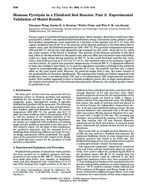 (PDF) Biomass Pyrolysis in a Fluidized Bed Reactor. Part 1: Literature ...