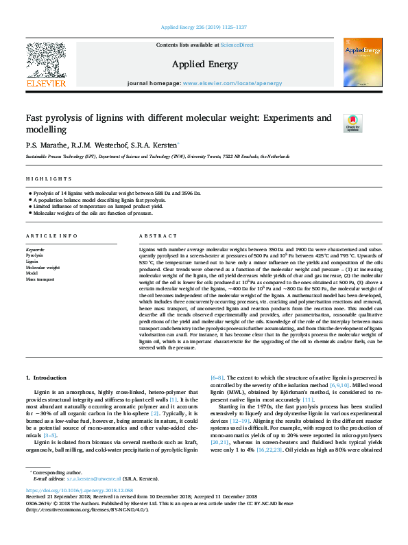 (PDF) Fast pyrolysis of lignins with different molecular weight ...