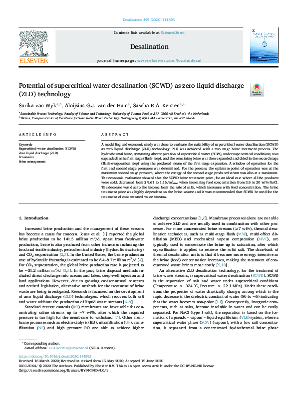 (PDF) Potential of supercritical water desalination (SCWD) as zero ...