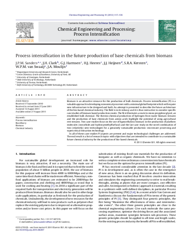 (PDF) Process intensification in the future production of base ...