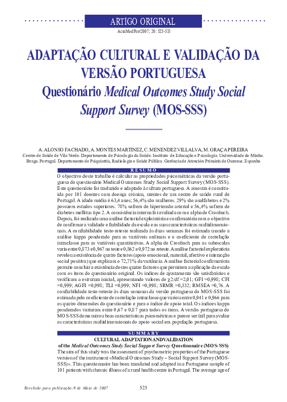 (PDF) [Cultural adaptation and validation of the Medical Outcomes Study ...