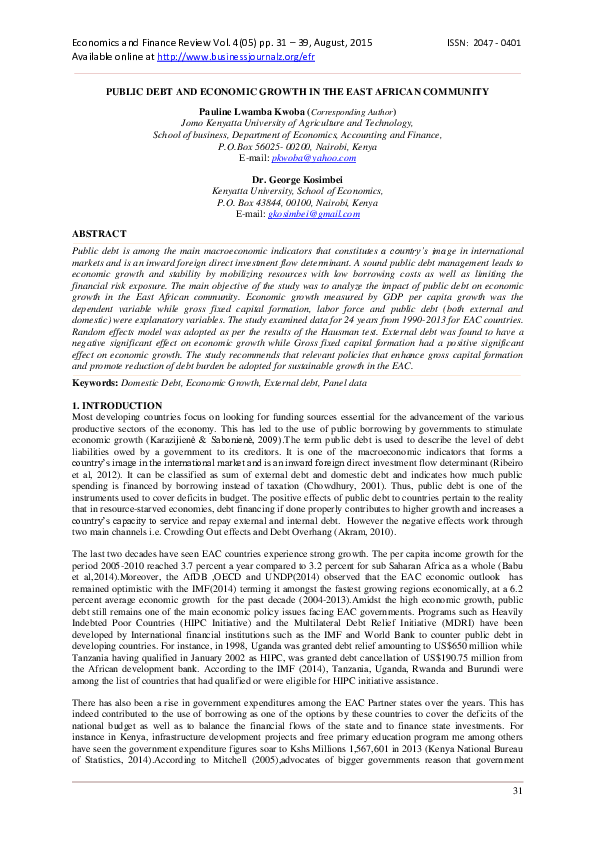(PDF) Public debt and economic growth in the East African Community