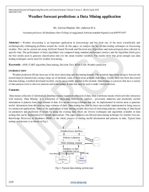 (PDF) Weather forecast prediction: a Data Mining application