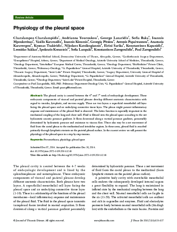 (PDF) Physiology of the pleural space
