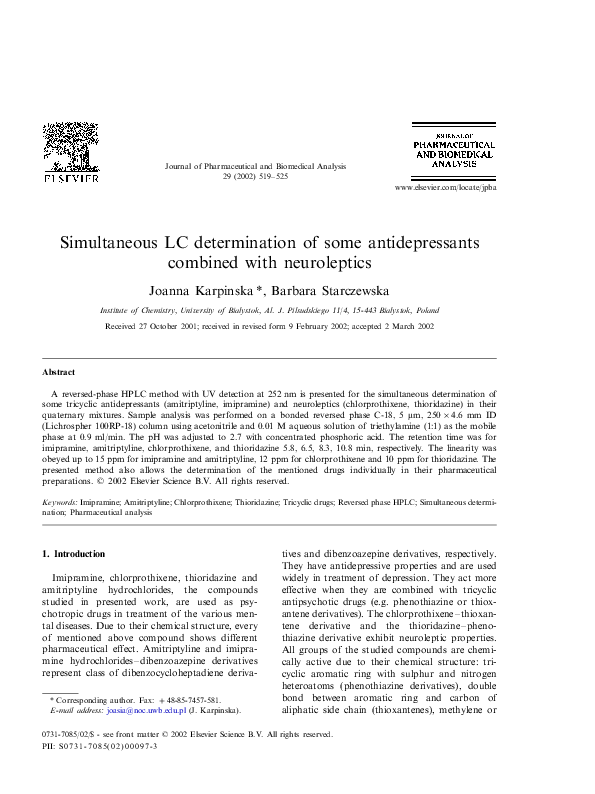 (PDF) Simultaneous LC determination of some antidepressants combined ...