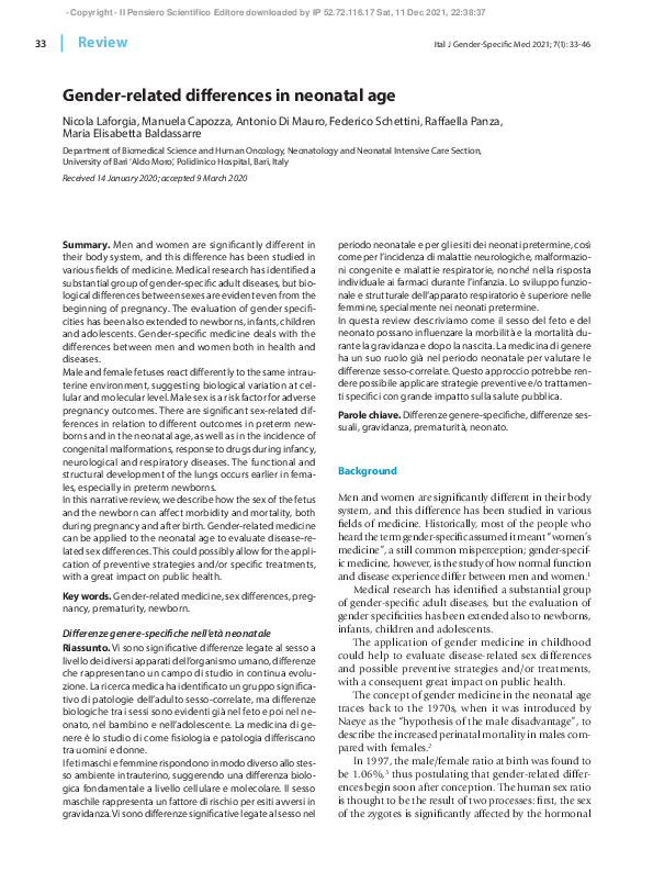 (PDF) Gender-related differences in neonatal age