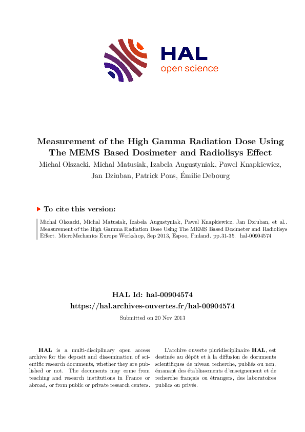 (PDF) Measurement of the High Gamma Radiation Dose Using The MEMS Based ...