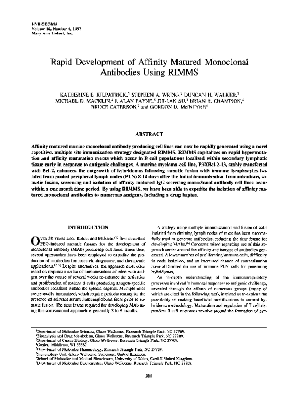 (PDF) Rapid Development of Affinity Matured Monoclonal Antibodies Using ...