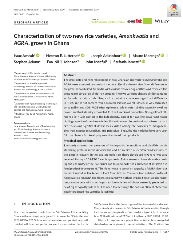 (PDF) Characterization of two new rice varieties, Amankwatia and AGRA ...